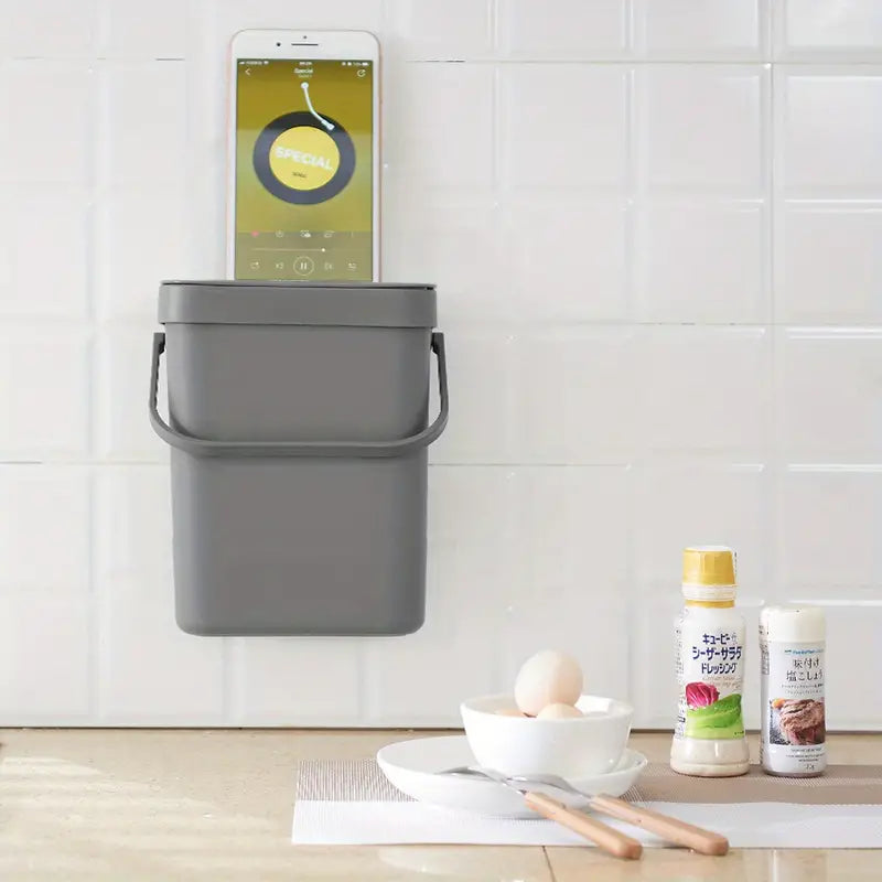 1pc 5L Kitchen Trash Can, Wall Mounted or Hanging Design