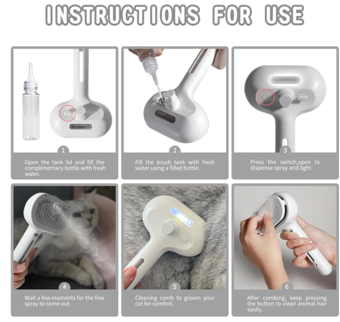 HomiraBloom | SteamPurr – 3-in-1 Pet Spray & Grooming Brush