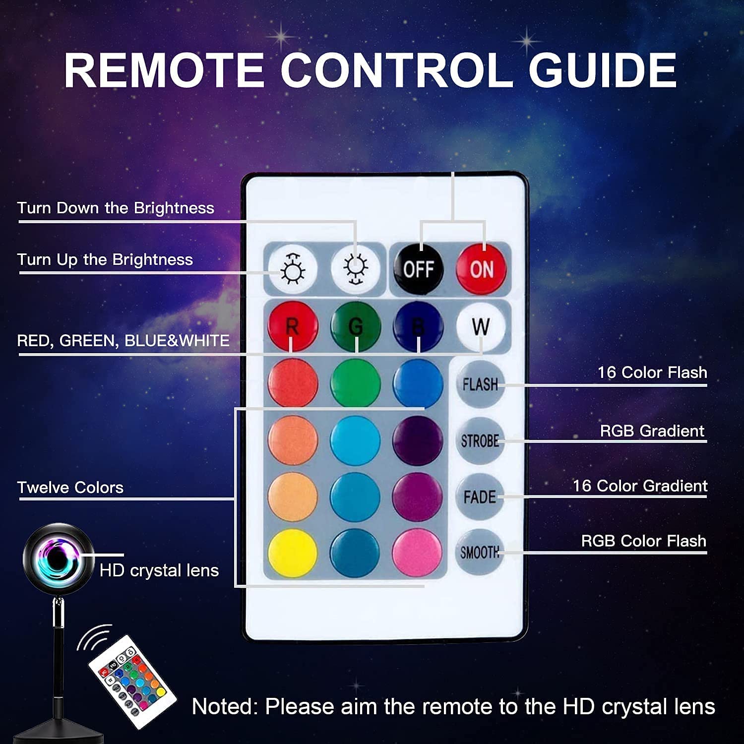 HomiraBloom | AuraGlow – 16-Color Remote Controlled Sunset Projection Lamp